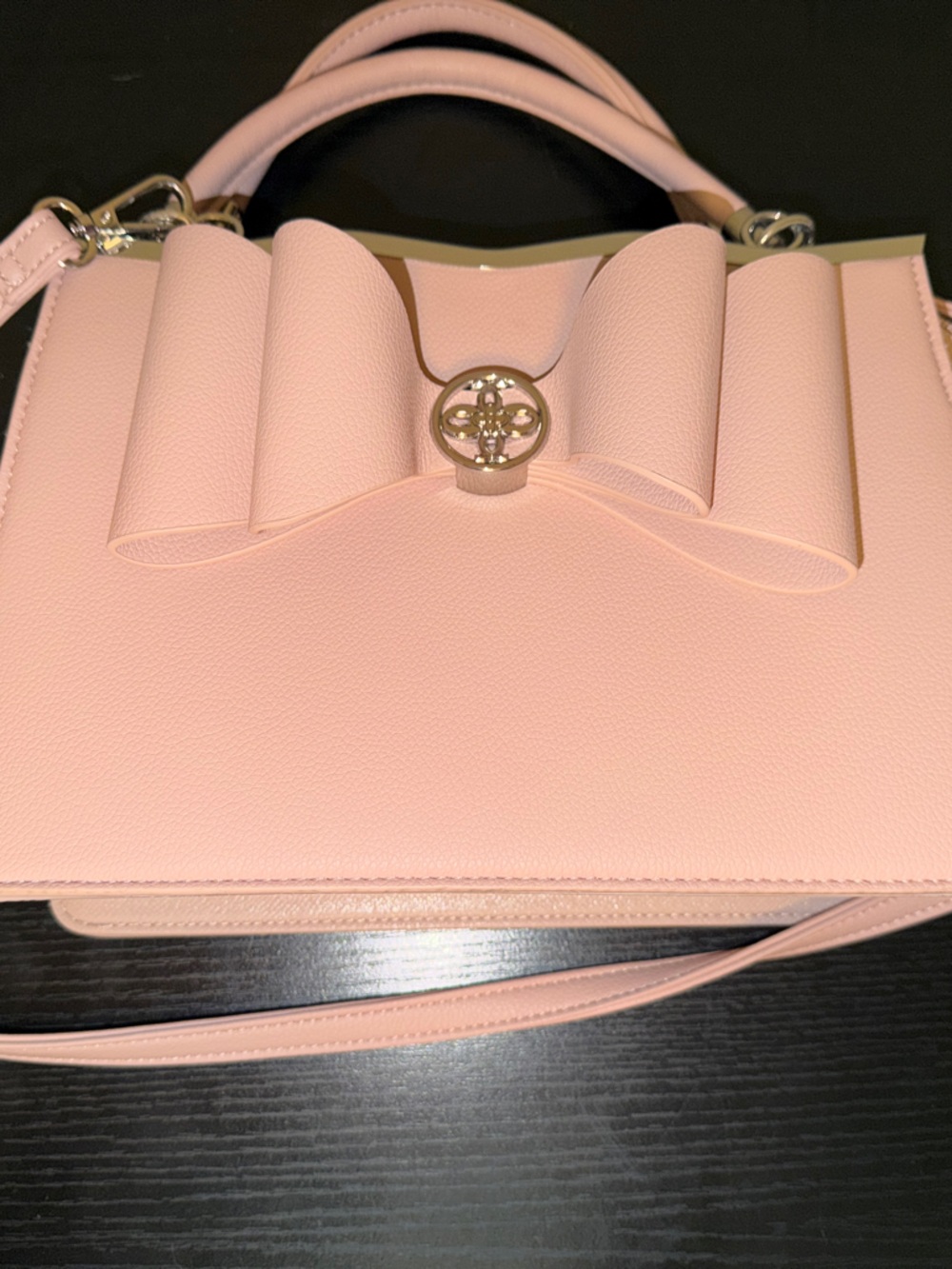 Grossi Blush Pink Bow Crossbody with Bow and Silver Logo